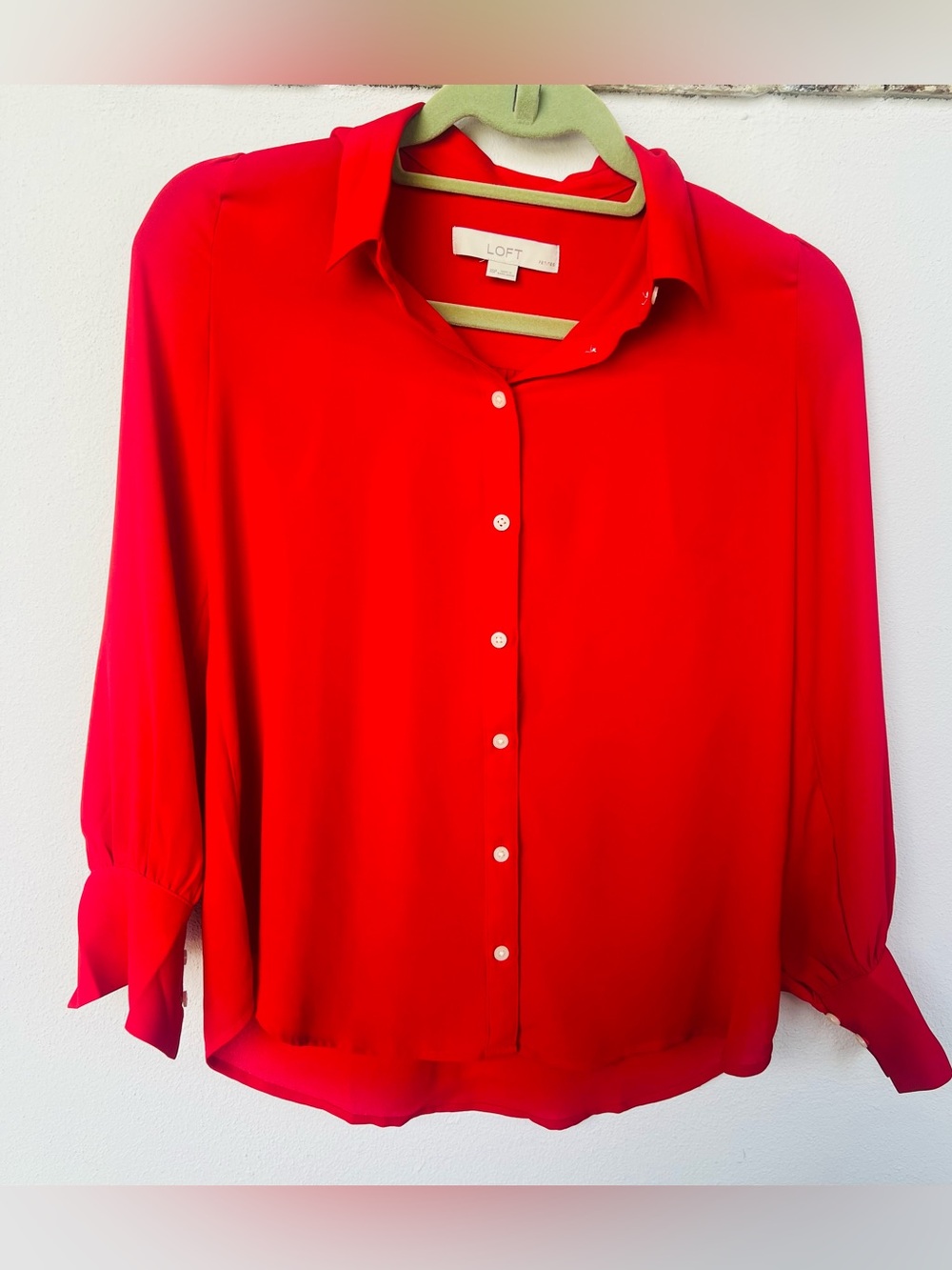 LOFT Bright Red Button-Front Blouse